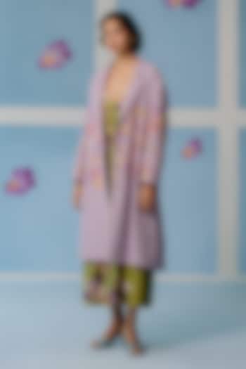 Lilac Khadi Cotton Embroidered Trench Coat by Uri by Mrunalini Rao at Pernia's Pop Up Shop