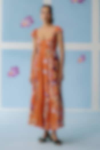 Rust Orange Crush Cotton Tiered Summer Dress by Uri by Mrunalini Rao at Pernia's Pop Up Shop