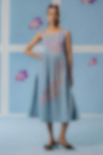 Powder Blue Kala Cotton Embroidered Cocktail Dress by Uri by Mrunalini Rao at Pernia's Pop Up Shop