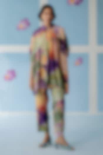 Multi-Colored Silk Abstract Printed Co-Ord Set by Uri by Mrunalini Rao at Pernia's Pop Up Shop