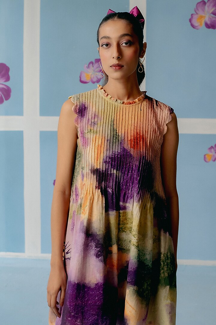 Multi-Colored Kala Cotton Abstract Printed Mini Summer Dress by Uri by Mrunalini Rao at Pernia's Pop Up Shop
