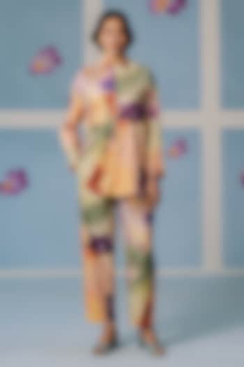 Multi-Colored Silk Abstract Printed Co-Ord Set by Uri by Mrunalini Rao at Pernia's Pop Up Shop