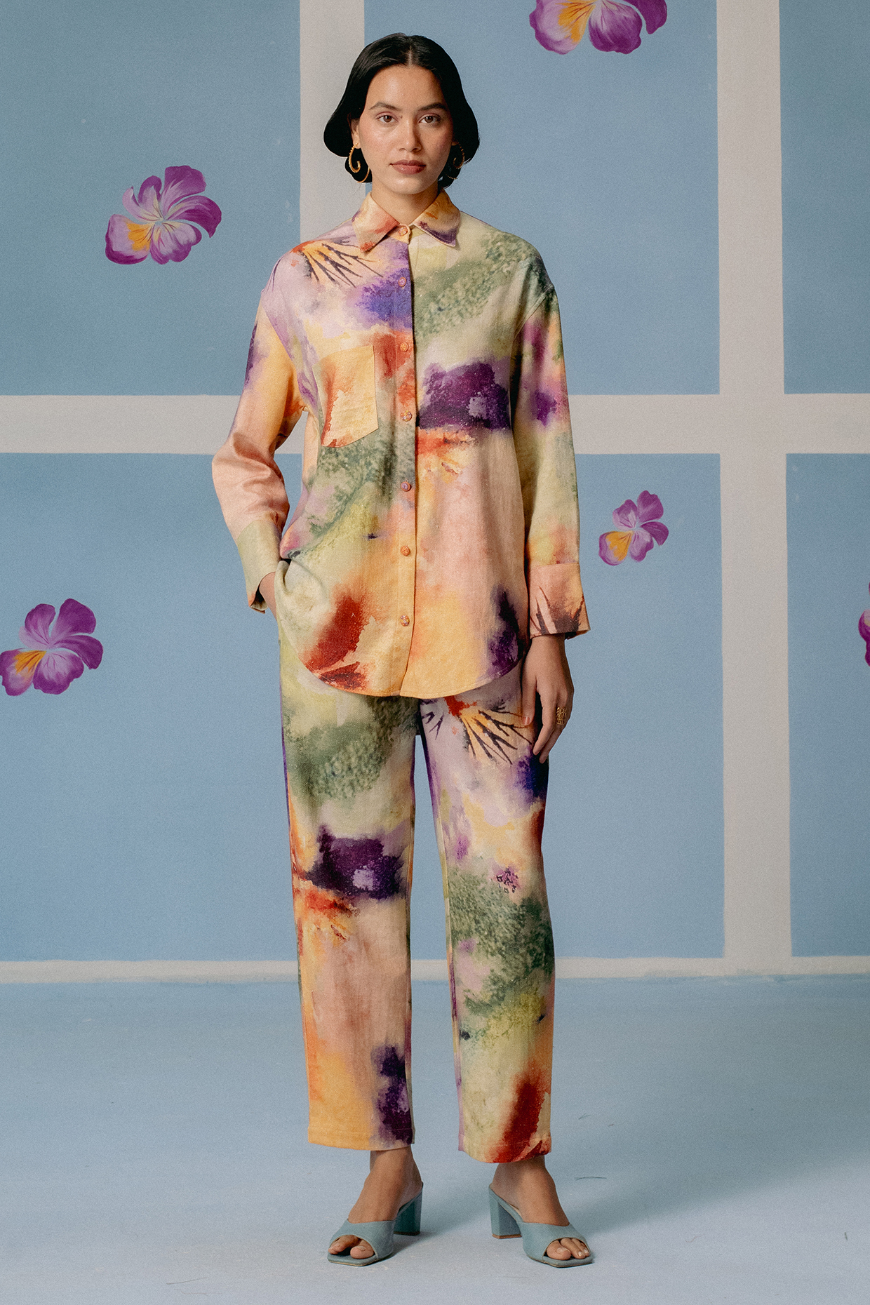 Multi-Colored Silk Abstract Printed Co-Ord Set by Uri by Mrunalini Rao at Pernia's Pop Up Shop