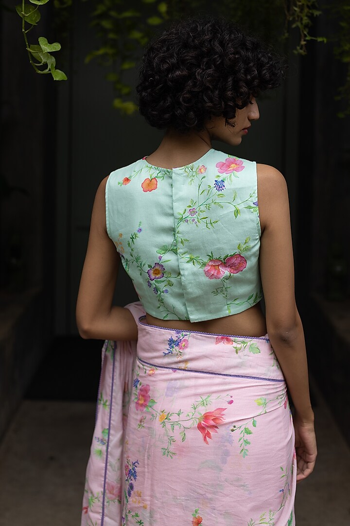 Mint Green Cotton Satin Blouse by Uri by Mrunalini Rao at Pernia's Pop Up Shop