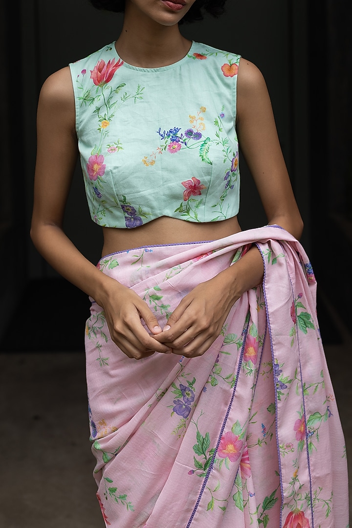 Mint Green Cotton Satin Blouse by Uri by Mrunalini Rao at Pernia's Pop Up Shop