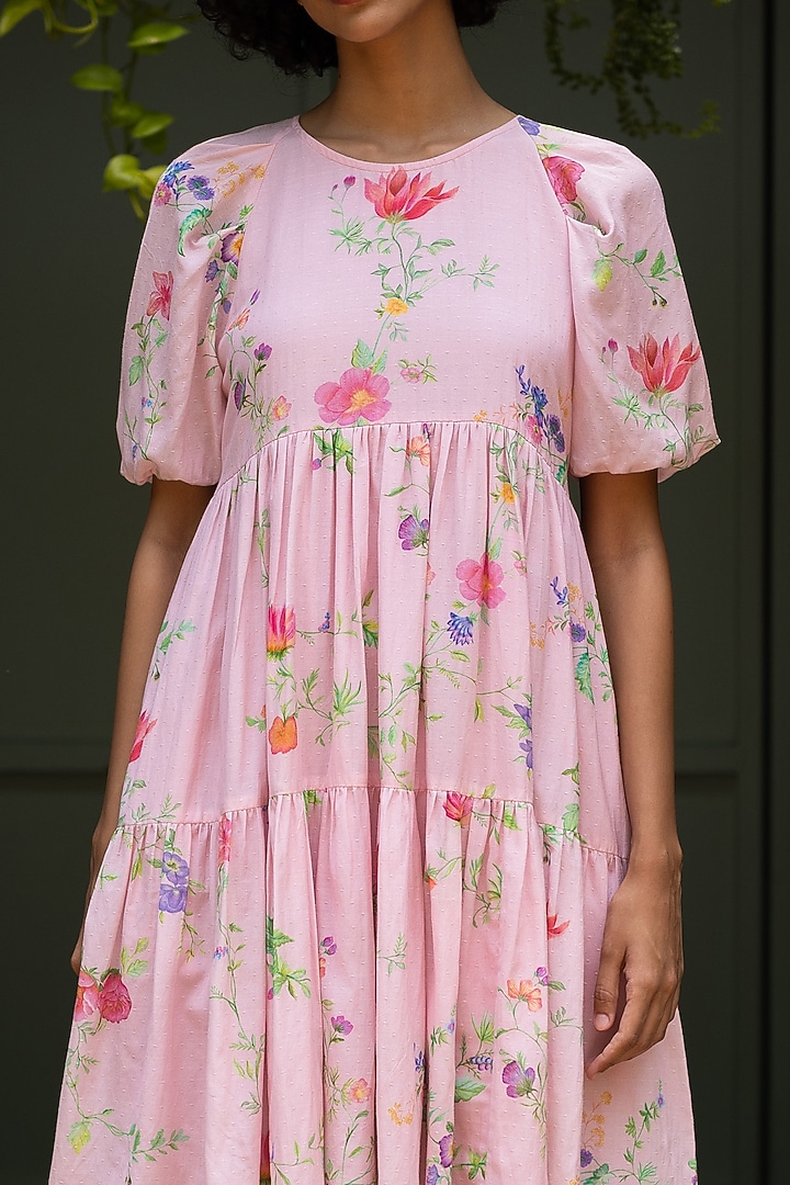 Pink Bamboo Tiered Summer Dress by Uri by Mrunalini Rao at Pernia's Pop Up Shop
