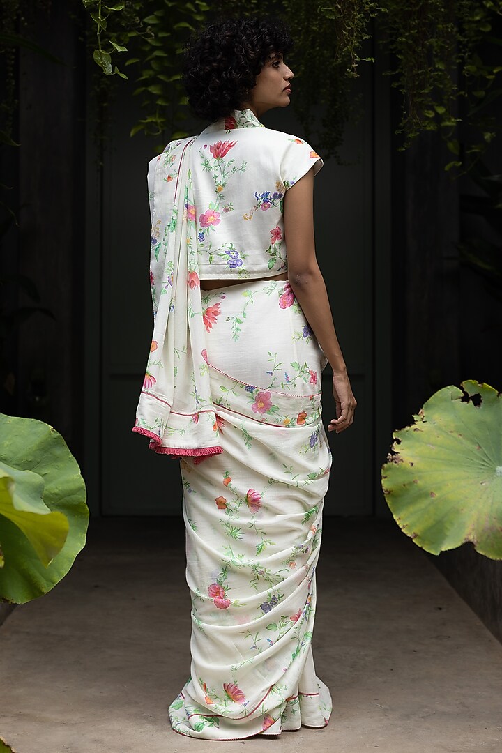 Off-White Soy Party Wear Saree by Uri by Mrunalini Rao at Pernia's Pop Up Shop