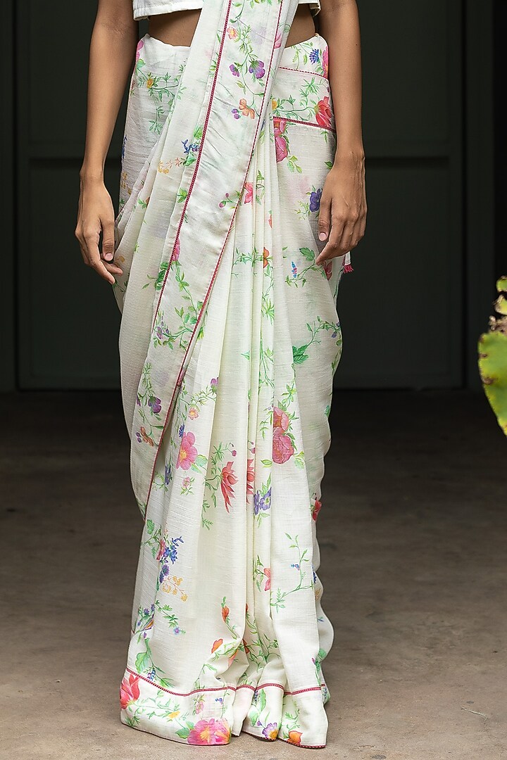 Off-White Soy Party Wear Saree by Uri by Mrunalini Rao at Pernia's Pop Up Shop