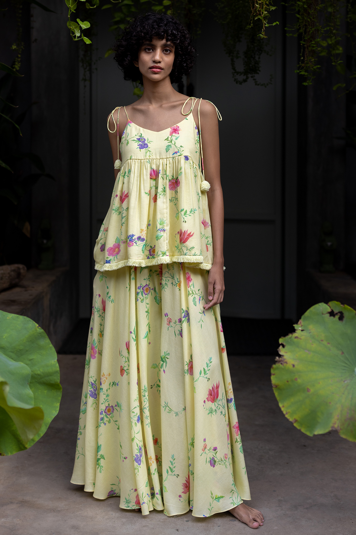 Yellow Milk Crepe Co-Ord Set by Uri by Mrunalini Rao