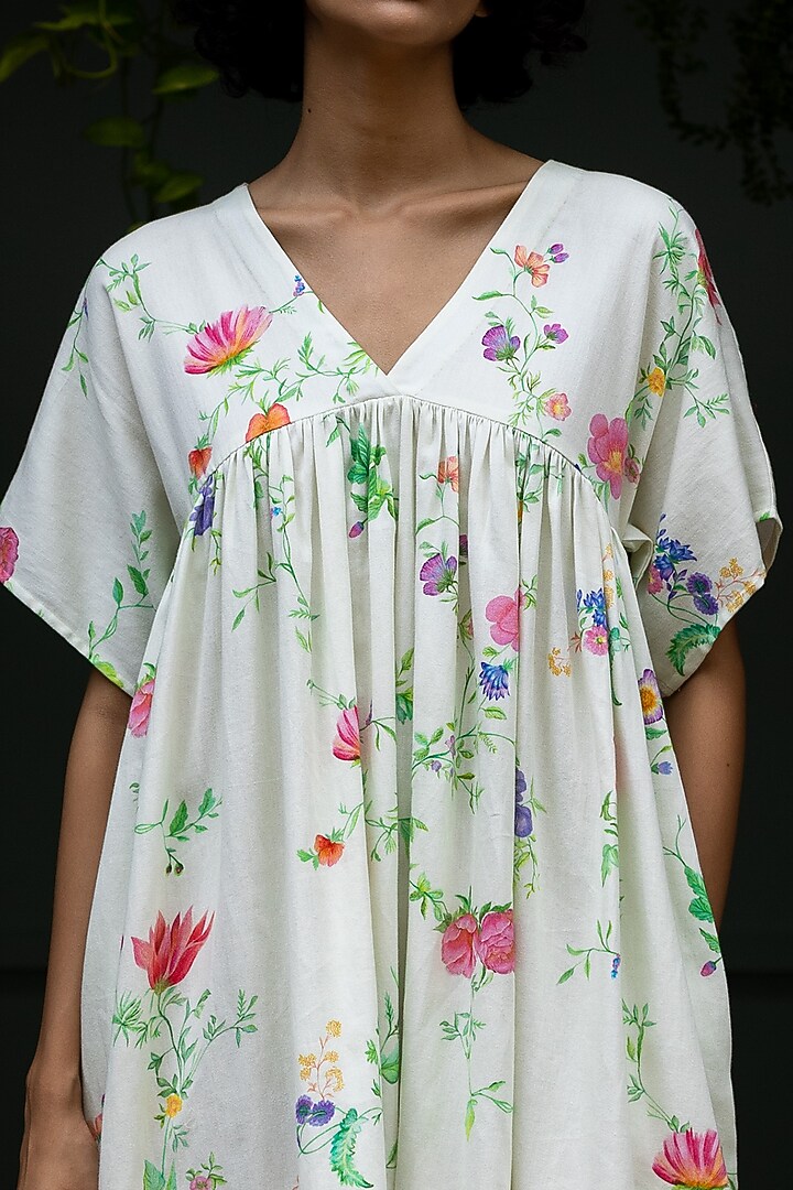 Off-White Cotton Satin Phiran Summer Dress by Uri by Mrunalini Rao at Pernia's Pop Up Shop