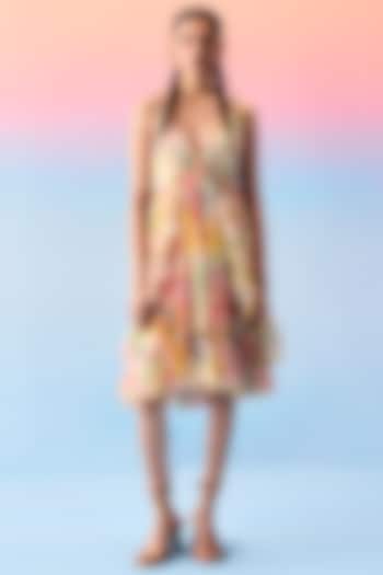 Multi-Colored Organic Fabric & Chiffon Knee-Length Vacation Dress by Uri by Mrunalini Rao at Pernia's Pop Up Shop