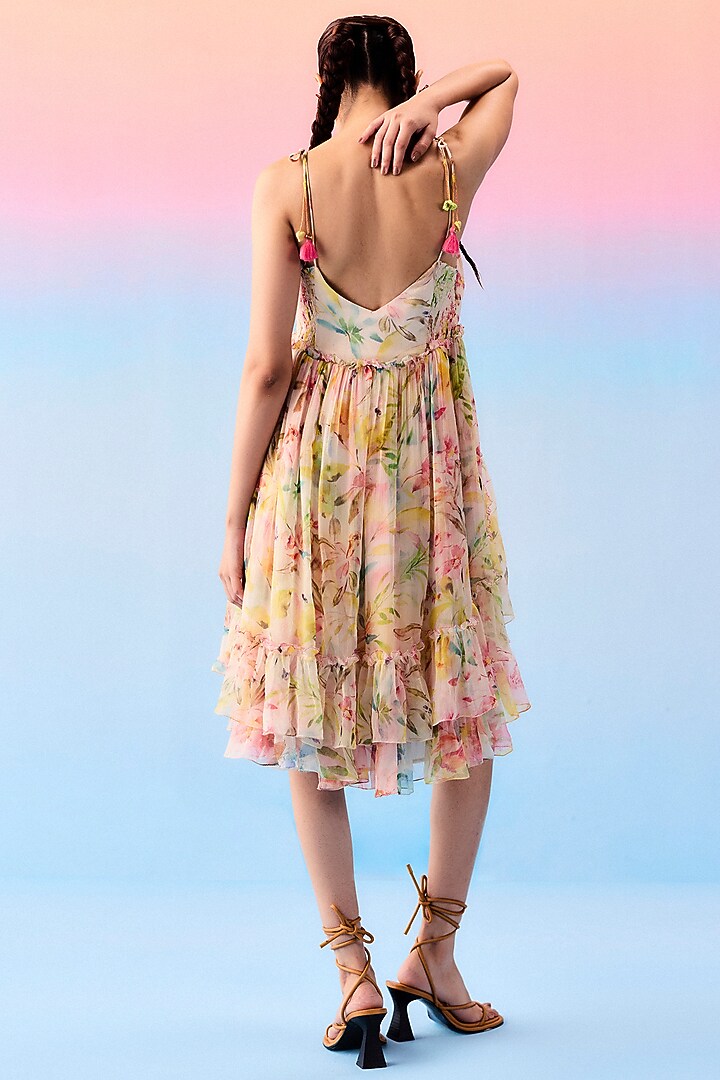 Multi-Colored Organic Fabric & Chiffon Knee-Length Vacation Dress by Uri by Mrunalini Rao at Pernia's Pop Up Shop