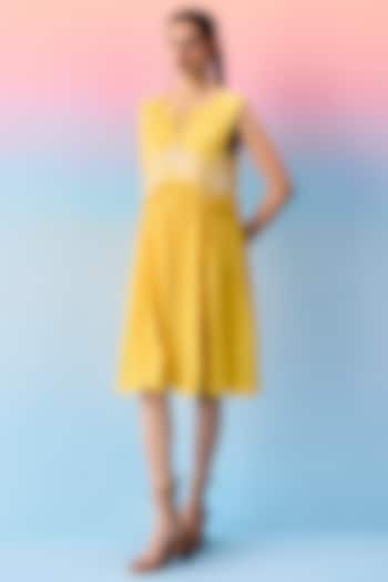 Yellow Organic Fabric Embroidered Vacation Dress by Uri by Mrunalini Rao at Pernia's Pop Up Shop
