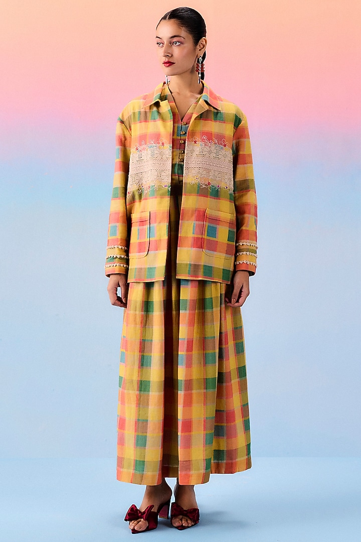 Multi-Colored Organic Fabric Checkered Jacket by Uri by Mrunalini Rao at Pernia's Pop Up Shop
