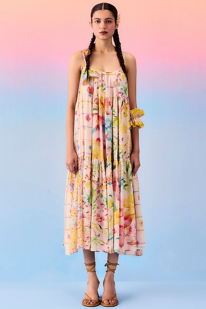 Multi-Colored Organic Fabric Patchwork Vacation Dress by Uri by Mrunalini Rao at Pernia's Pop Up Shop