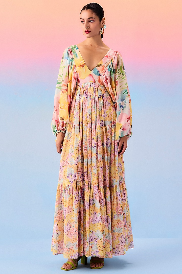 Multi-Colored Organic Fabric Maxi Vacation Dress by Uri by Mrunalini Rao at Pernia's Pop Up Shop