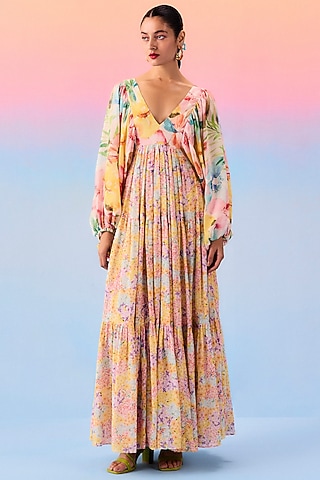 Multi-Colored Organic Fabric Maxi Dress by Uri by Mrunalini Rao