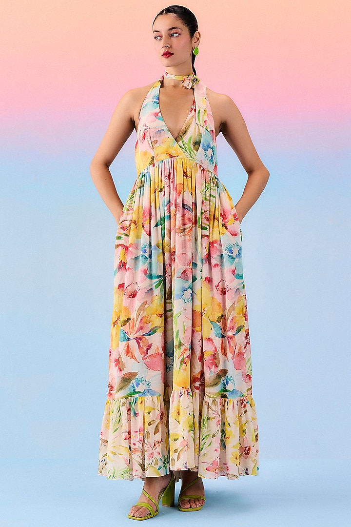 Multi-Colored Organic Fabric Maxi Vacation Dress by Uri by Mrunalini Rao at Pernia's Pop Up Shop