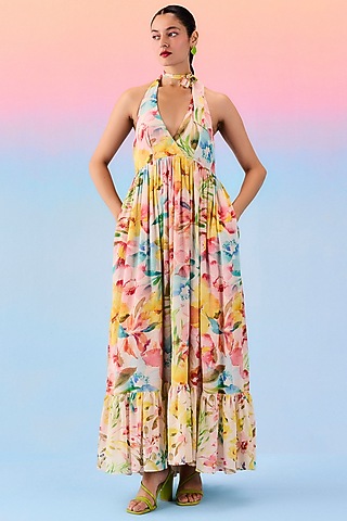 Multi-Colored Organic Fabric Maxi Dress by Uri by Mrunalini Rao
