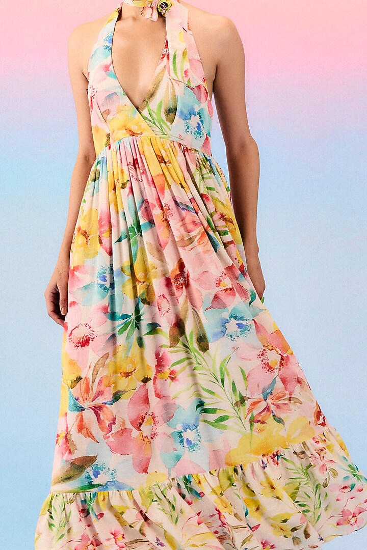 Multi-Colored Organic Fabric Maxi Vacation Dress by Uri by Mrunalini Rao at Pernia's Pop Up Shop