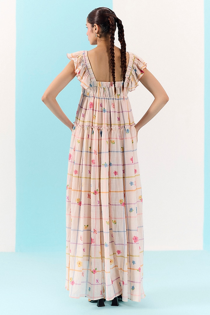 Multi-Colored Organic Fabric Checkered Midi Vacation Dress by Uri by Mrunalini Rao at Pernia's Pop Up Shop