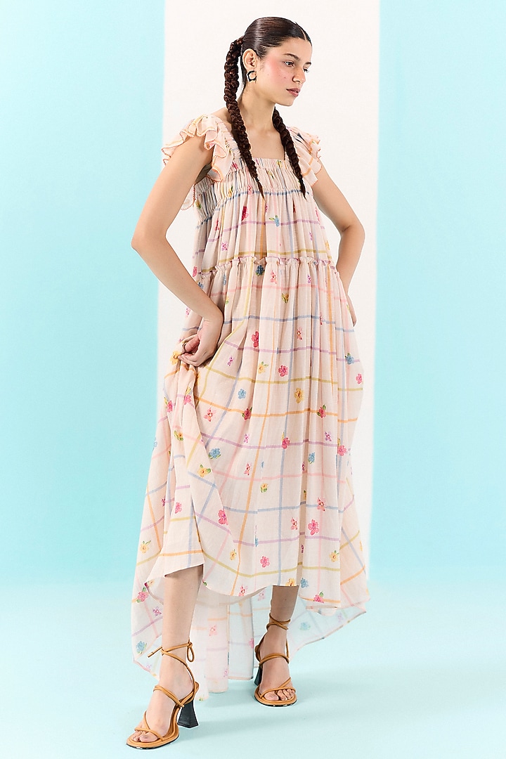 Multi-Colored Organic Fabric Checkered Midi Vacation Dress by Uri by Mrunalini Rao at Pernia's Pop Up Shop