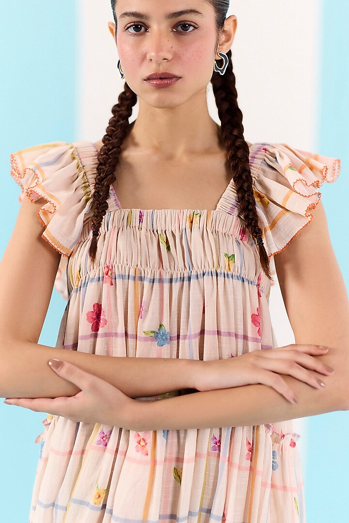 Multi-Colored Organic Fabric Checkered Midi Vacation Dress by Uri by Mrunalini Rao at Pernia's Pop Up Shop