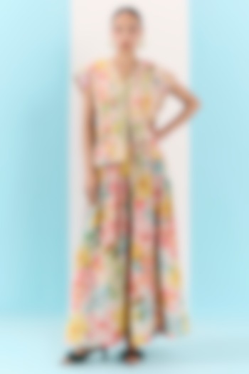 Multi-Colored Organic Fabric Floral Printed Skirt Set by Uri by Mrunalini Rao at Pernia's Pop Up Shop