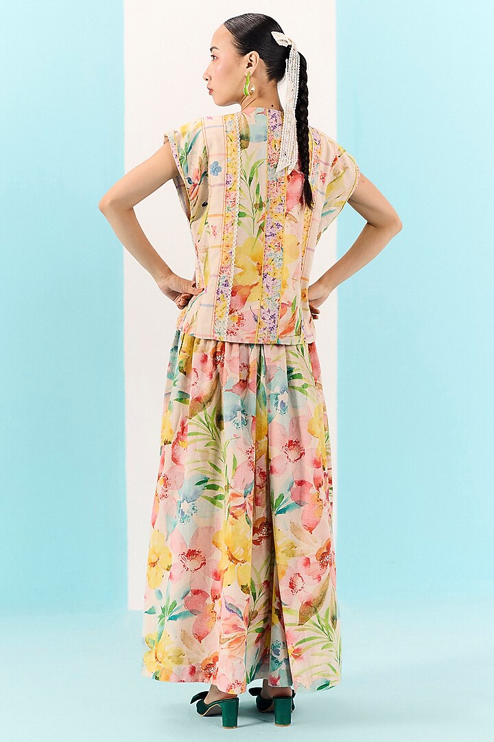 Multi-Colored Organic Fabric Floral Printed Skirt Set by Uri by Mrunalini Rao at Pernia's Pop Up Shop