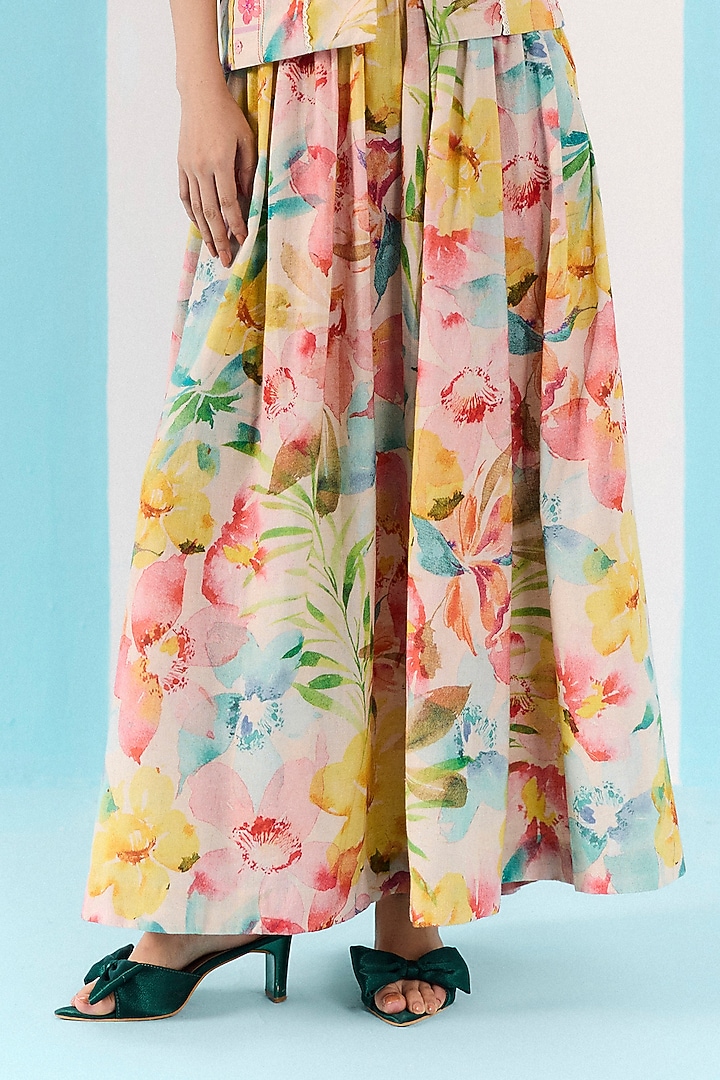 Multi-Colored Organic Fabric Floral Printed Skirt Set by Uri by Mrunalini Rao at Pernia's Pop Up Shop