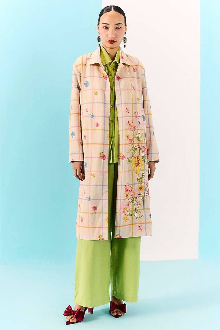 Multi-Colored Organic Fabric Embroidered Checkered Jacket by Uri by Mrunalini Rao at Pernia's Pop Up Shop