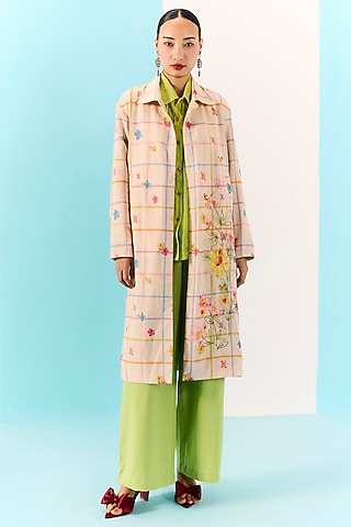 Multi-Colored Organic Fabric Embroidered Checkered Jacket by Uri by Mrunalini Rao