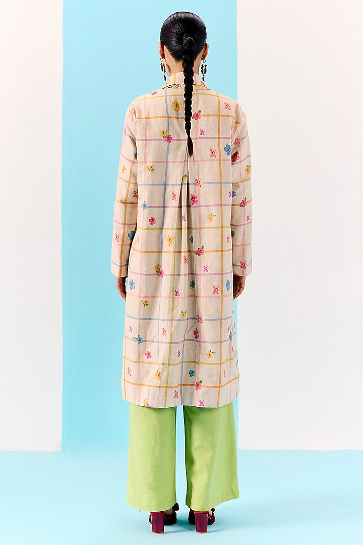 Multi-Colored Organic Fabric Embroidered Checkered Jacket by Uri by Mrunalini Rao at Pernia's Pop Up Shop