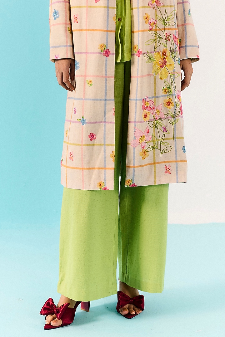 Multi-Colored Organic Fabric Embroidered Checkered Jacket by Uri by Mrunalini Rao at Pernia's Pop Up Shop