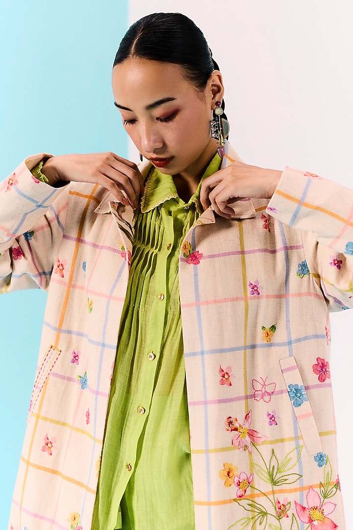 Multi-Colored Organic Fabric Embroidered Checkered Jacket by Uri by Mrunalini Rao at Pernia's Pop Up Shop