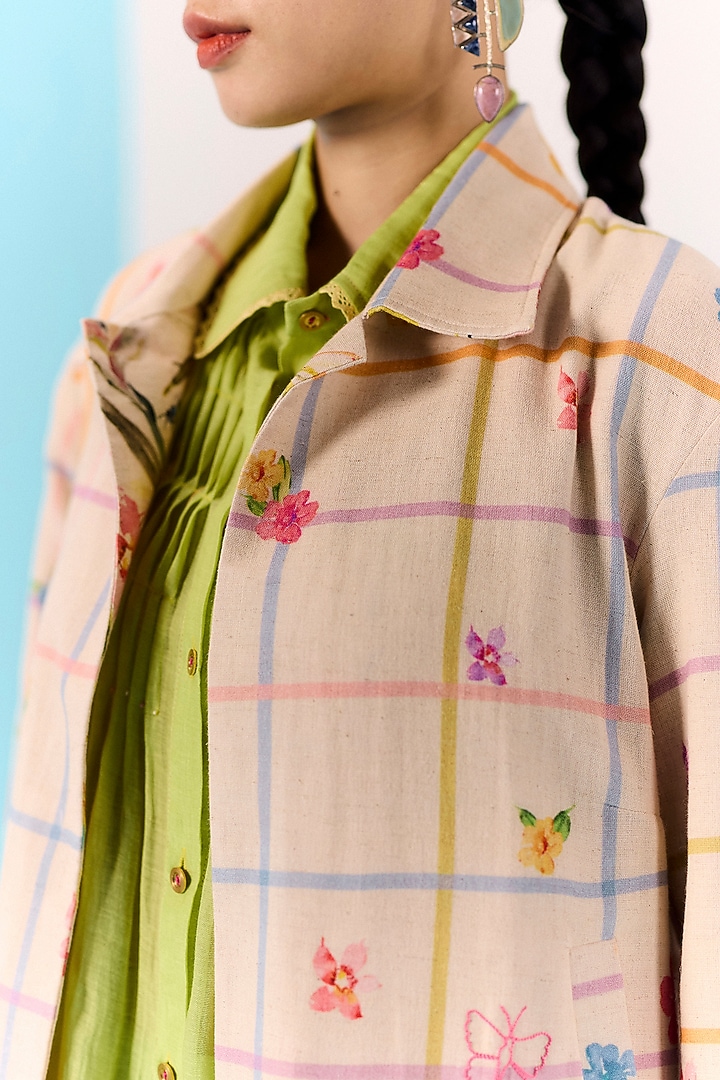 Multi-Colored Organic Fabric Embroidered Checkered Jacket by Uri by Mrunalini Rao at Pernia's Pop Up Shop
