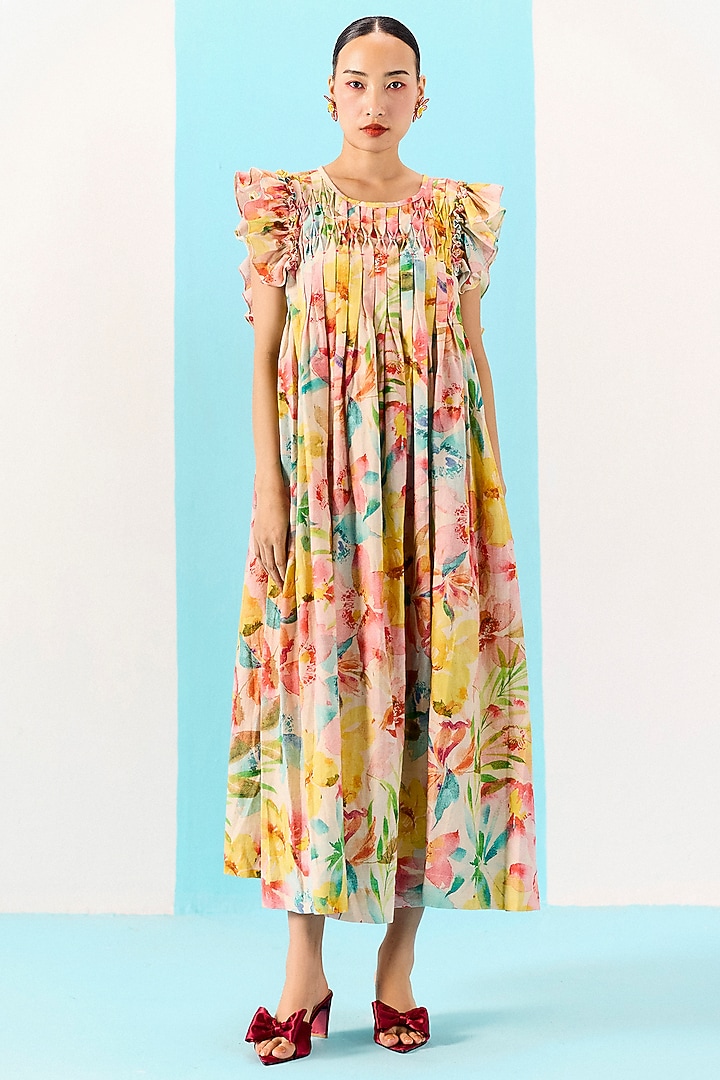 Multi-Colored Organic Fabric Vacation Dress by Uri by Mrunalini Rao at Pernia's Pop Up Shop