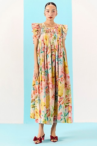 Multi-Colored Organic Fabric Dress by Uri by Mrunalini Rao