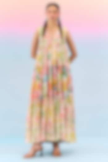 Multi-Colored Organic Fabric Tiered Vacation Dress by Uri by Mrunalini Rao at Pernia's Pop Up Shop