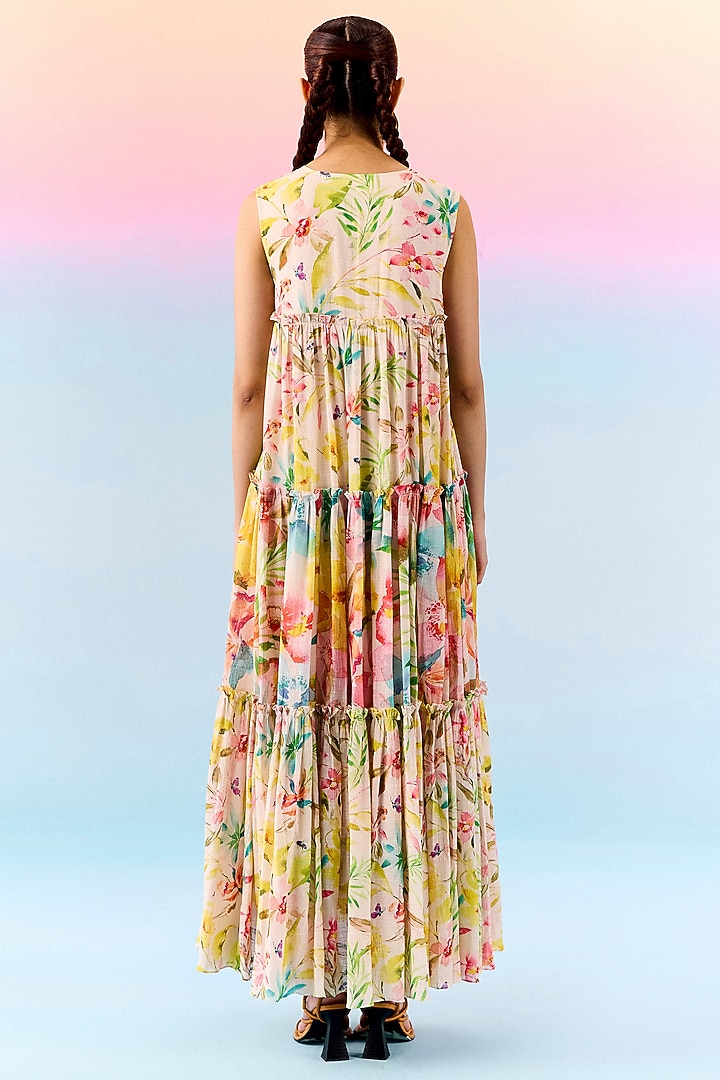 Multi-Colored Organic Fabric Tiered Vacation Dress by Uri by Mrunalini Rao at Pernia's Pop Up Shop