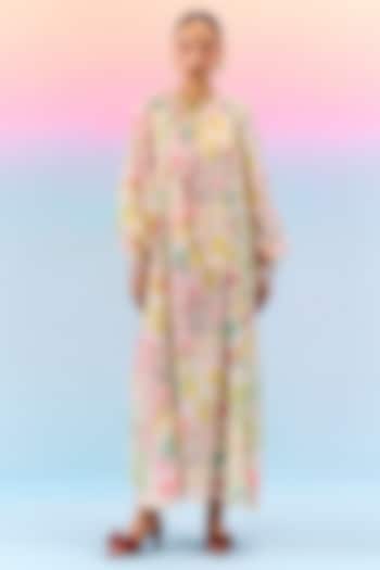 Multi-Colored Organic Fabric Printed Maxi Vacation Dress With Slip by Uri by Mrunalini Rao at Pernia's Pop Up Shop