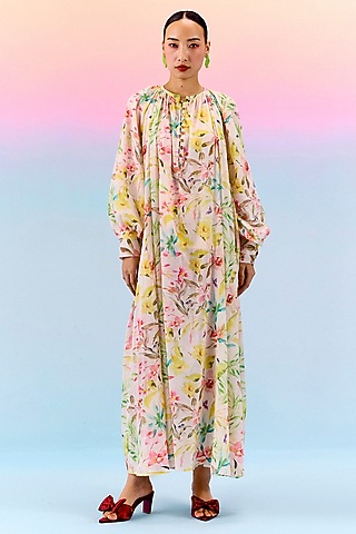 Multi-Colored Organic Fabric Printed Maxi Dress With Slip by Uri by Mrunalini Rao