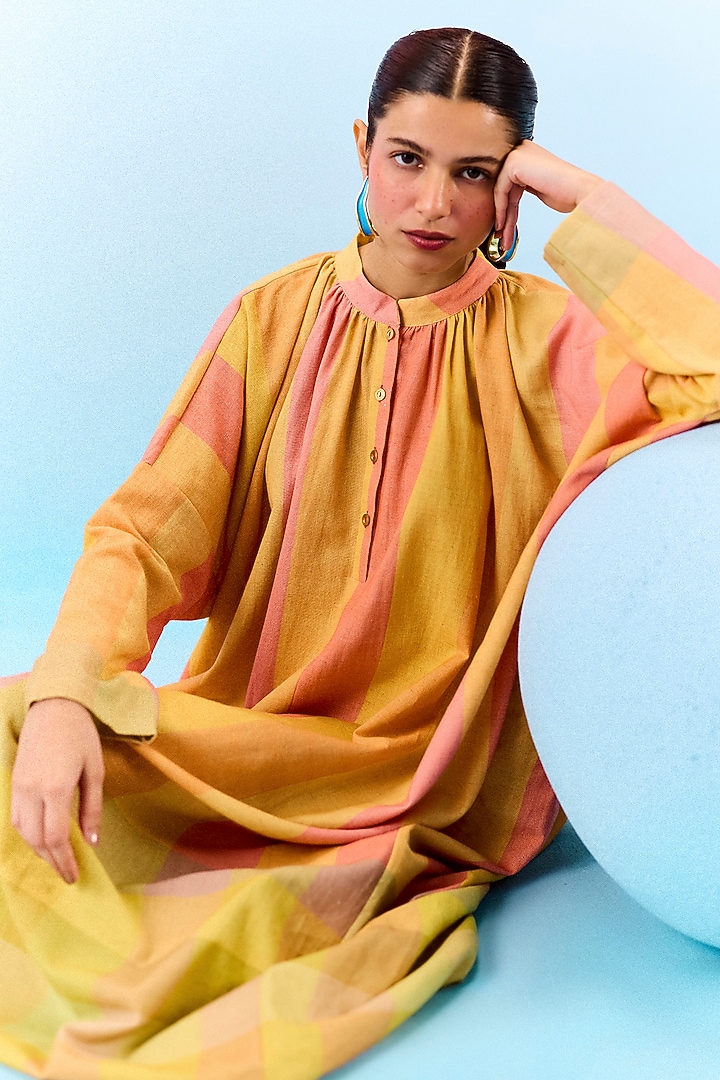 Multi-Colored Organic Fabric Striped Shirt Vacation Dress by Uri by Mrunalini Rao at Pernia's Pop Up Shop