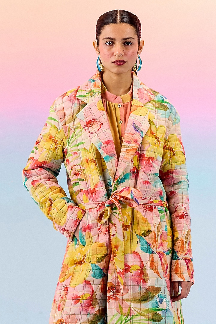 Multi-Colored Organic Fabric Quilted Overcoat by Uri by Mrunalini Rao at Pernia's Pop Up Shop