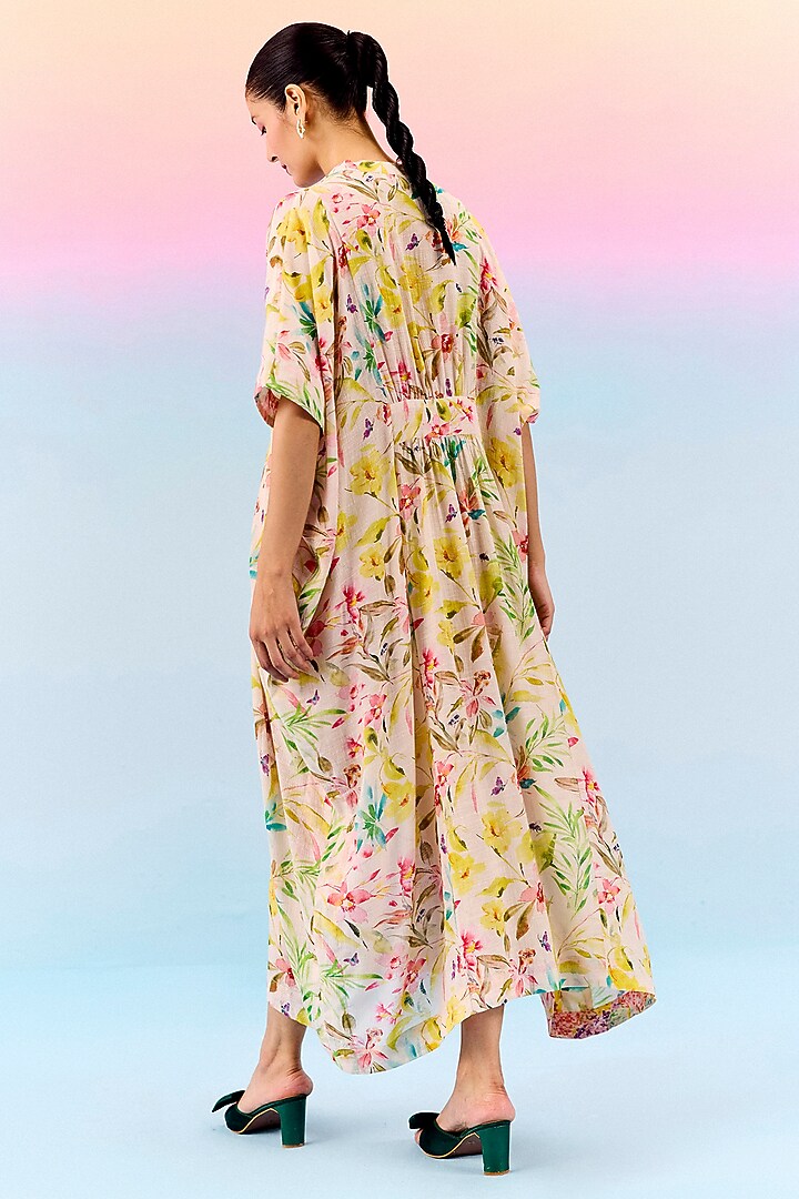 Multi-Colored Organic Fabric Gathered Kaftan by Uri by Mrunalini Rao at Pernia's Pop Up Shop
