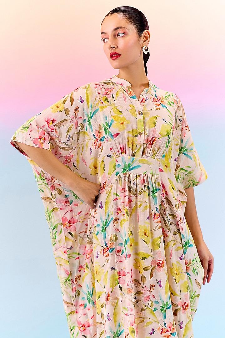 Multi-Colored Organic Fabric Gathered Kaftan by Uri by Mrunalini Rao at Pernia's Pop Up Shop