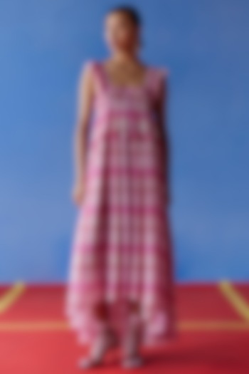 Pink Organic Fabric Checkered Midi Vacation Dress by Uri by Mrunalini Rao at Pernia's Pop Up Shop