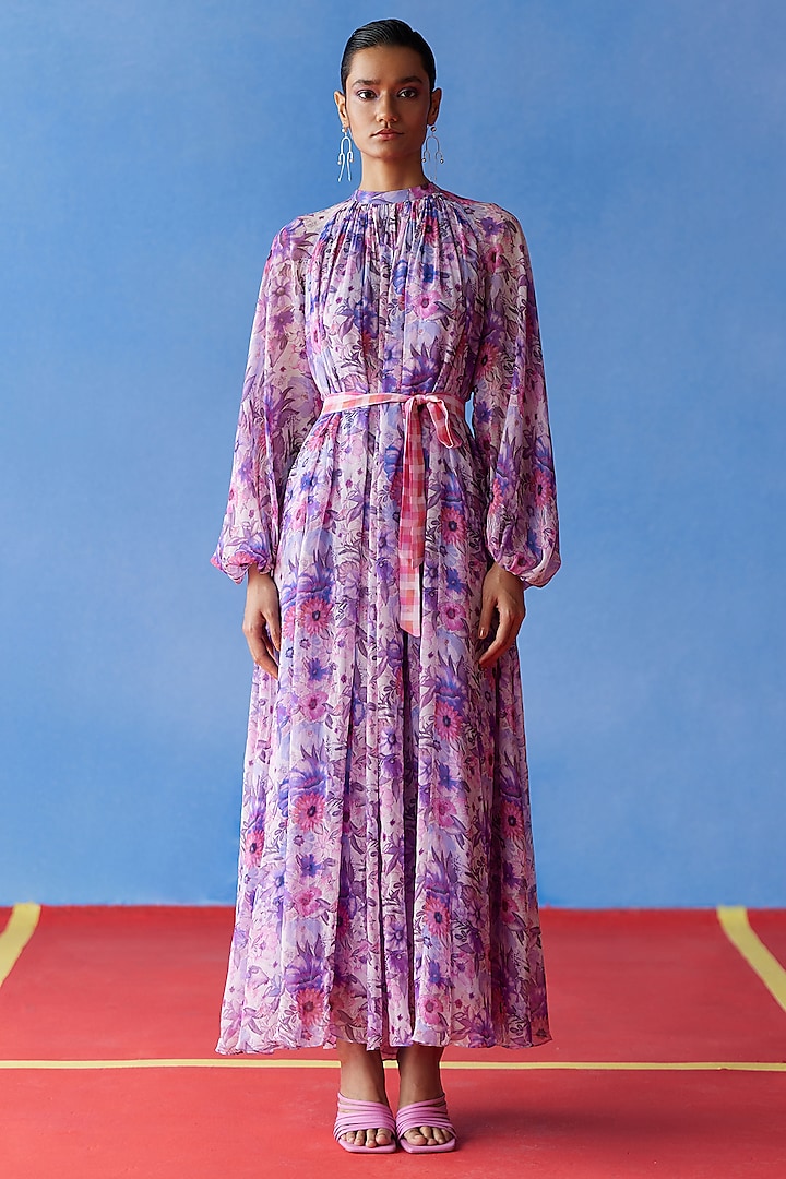 Purple Organic Fabric Maxi Dress by Uri by Mrunalini Rao at Pernia's Pop Up Shop