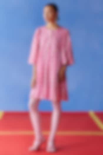 Pink Organic Fabric Buttoned-Down Mini Dress by Uri by Mrunalini Rao