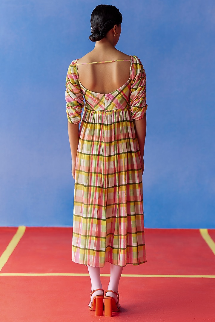 Multi-Colored Organic Fabric Midi Summer Dress by Uri by Mrunalini Rao at Pernia's Pop Up Shop
